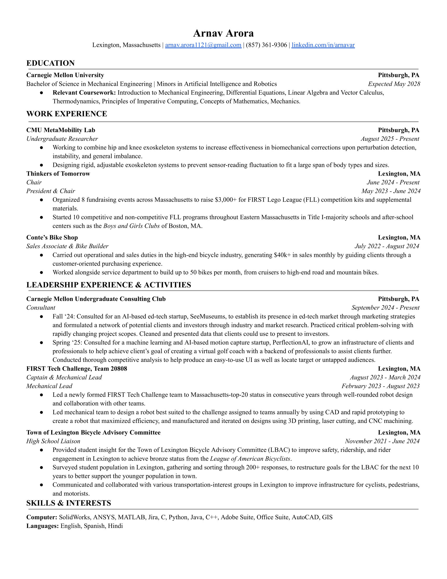 Arnav Arora Resume